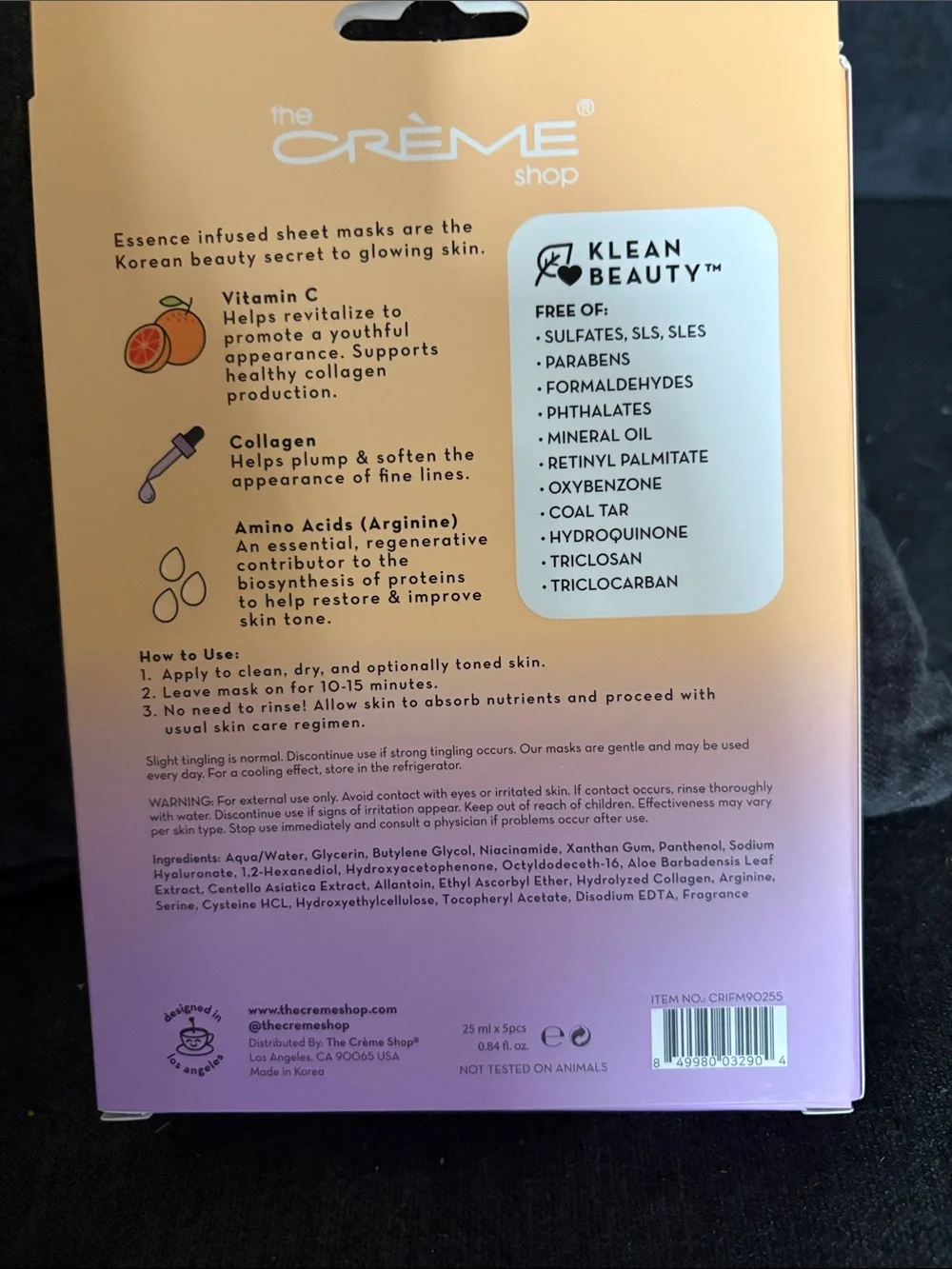 The Crème Shop Vitamin C Essence Sheet Mask - Peach & Purple